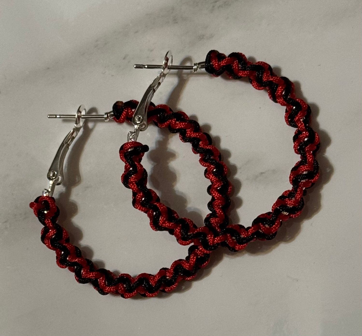 Black and Red Macrame Hoops