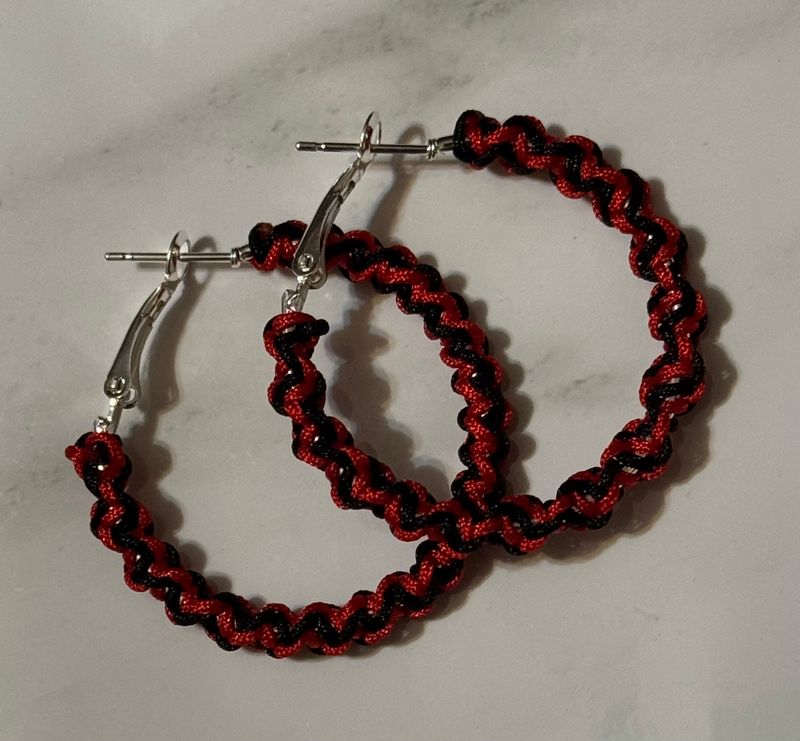 Black and Red Macrame Hoops