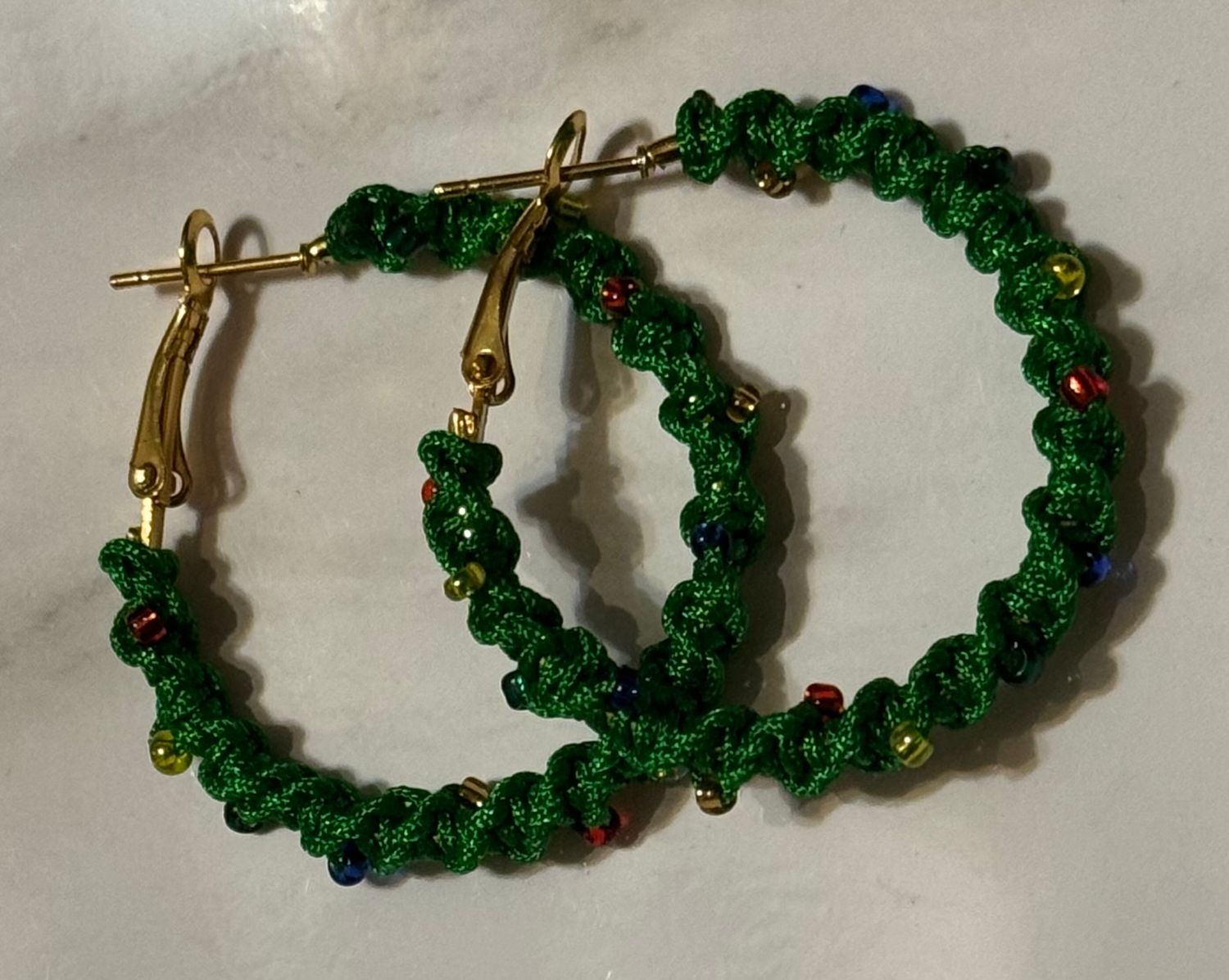 Green “Christmas Lights Wreath” Macrame Hoops