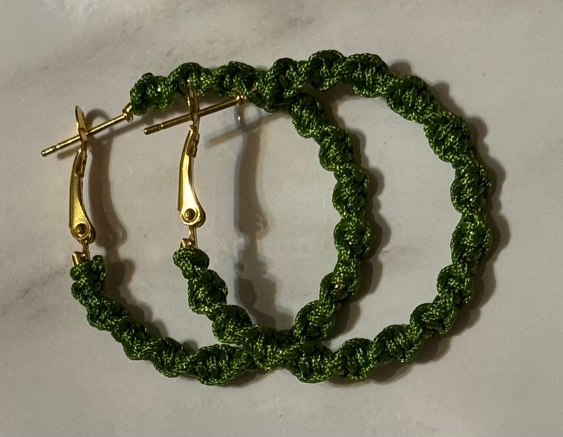 Olive Green Macrame Hoops