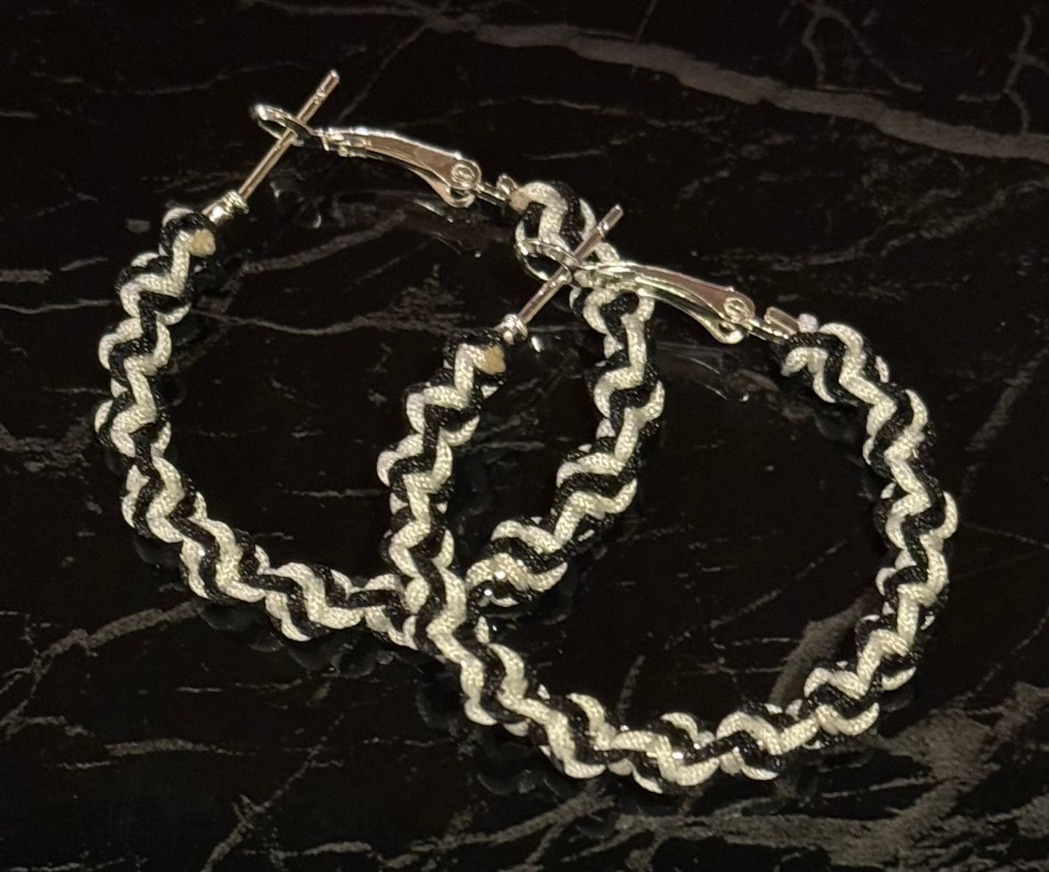 Black and White Macrame Hoops