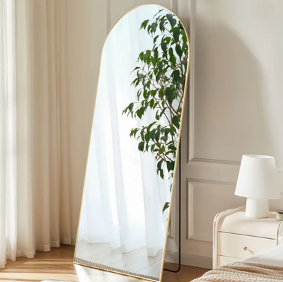 64”x21” Full-Length Mirror with Stand, Gold Frame, Floor Mirror with Aluminum Alloy Frame, Standing Full Body Mirror with Shatter-Proof Nano Glass for Wall, Living Room, Cloakroom.