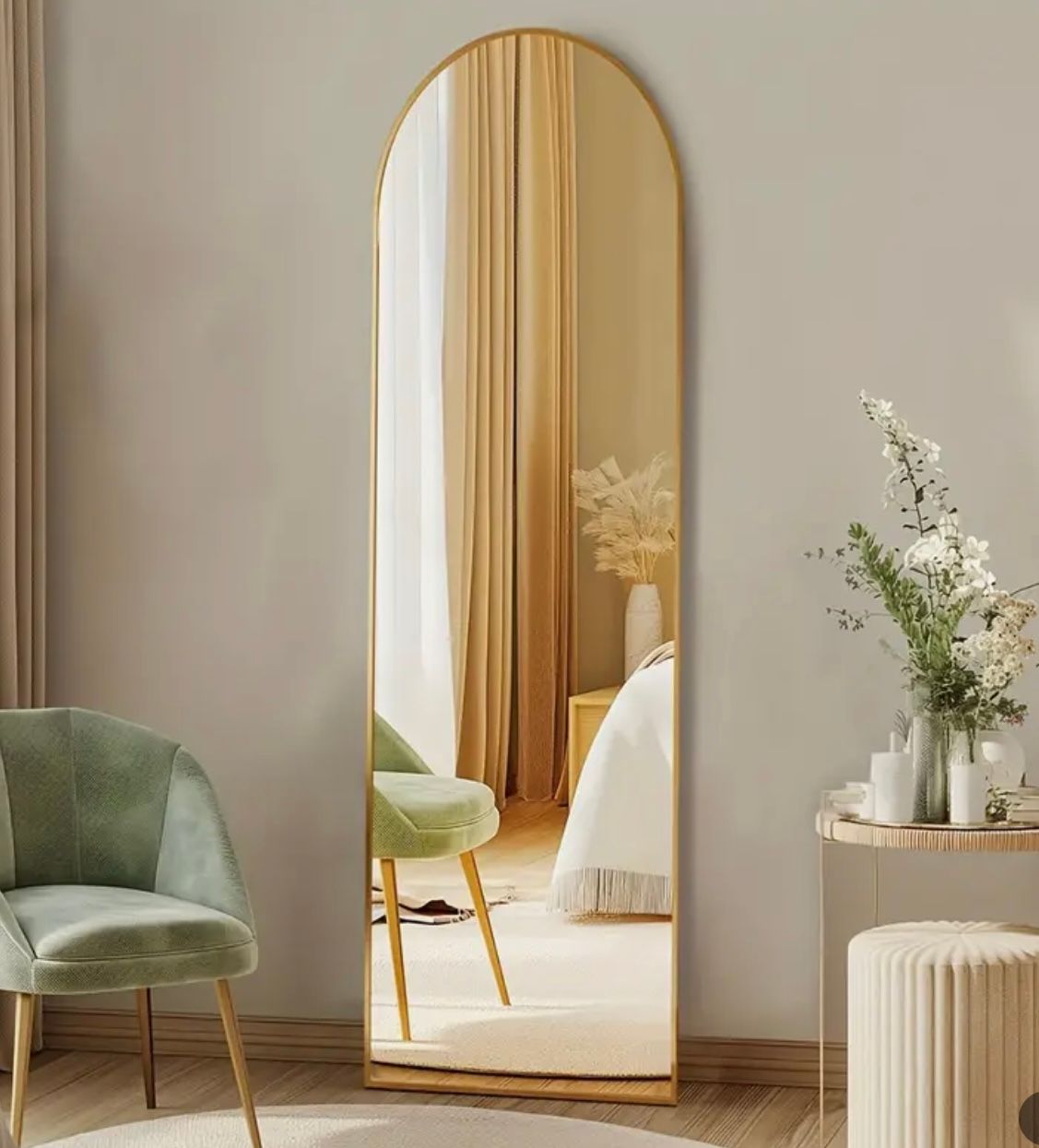 Full-Length Mirror with Stand, Gold Frame 59”x16, Floor Mirror with Aluminum Alloy Frame, Standing Full Body Mirror with Shatter-Proof Nano Glass for Wall, Living Room, Cloakroom.