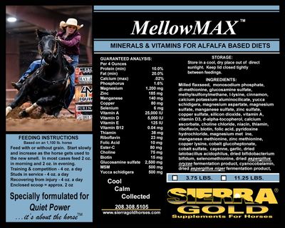 MellowMAX for Alfalfa Based Diets - Single 11.25 lbs. (Total 90 - 2 oz. Servings) MellowMAX for Alfalfa Based Diets - Single 11.25 lbs. (Total 90 - 2 oz. Servings)