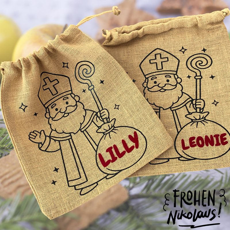 Nachhaltiges,Personalisierbares Jute-Nikolosackerl 25x30 cm