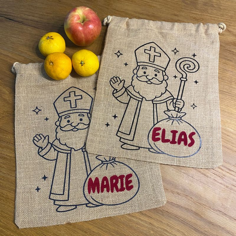 Nachhaltiges,Personalisierbares Jute-Nikolosackerl 25x30 cm