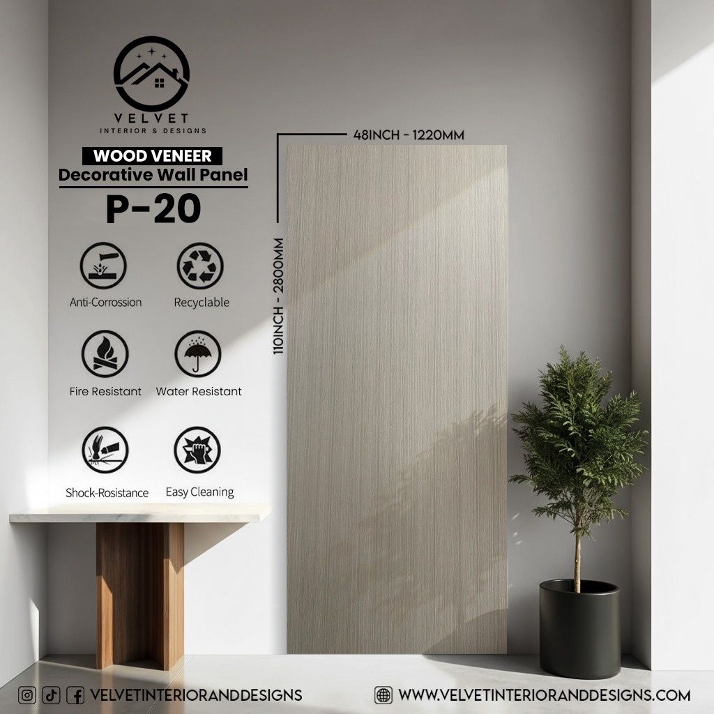 P-20 | Wood Veneer |  Decorative Wall Panel | 5/16 in x 48 in x 110 in | natural wood finish | Waterproof, Scratch-Resistant & Fire-Retardant | Ideal for Living Rooms, Bathrooms & Feature Walls