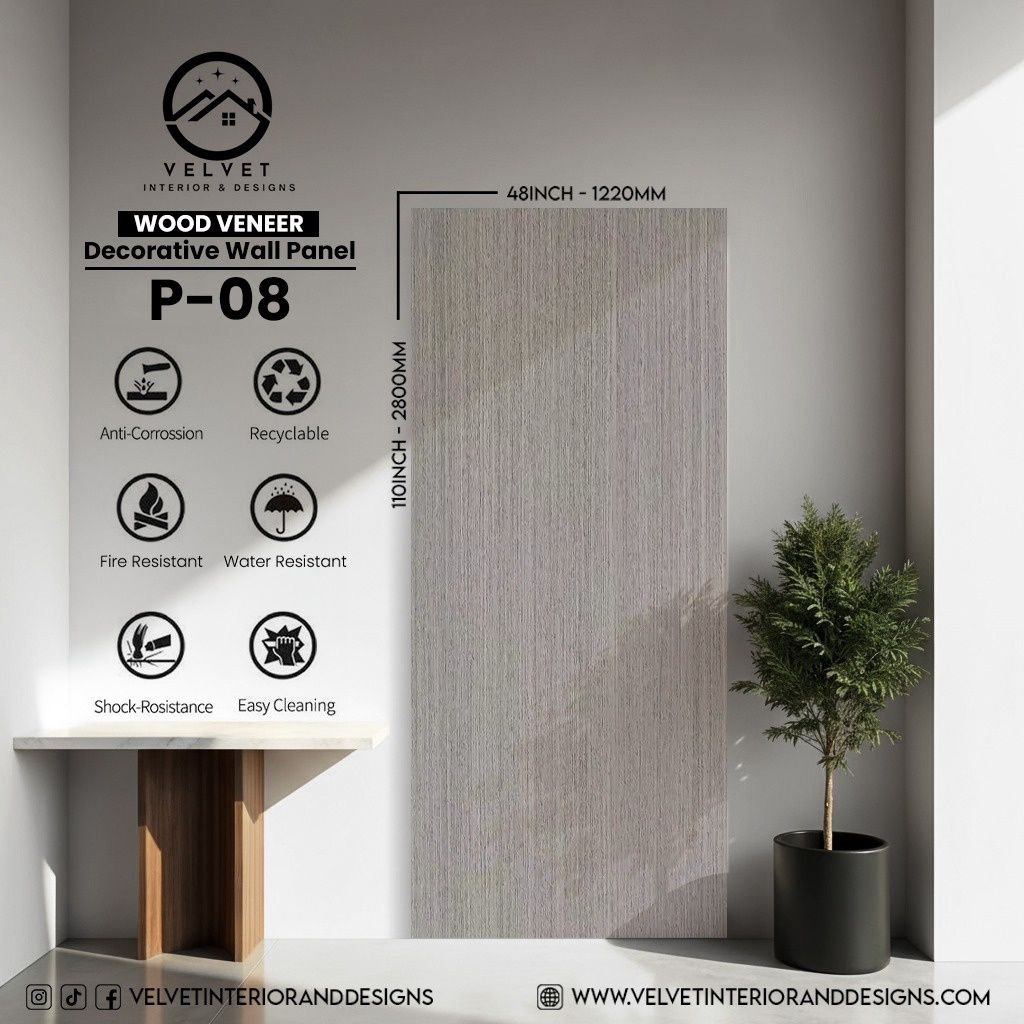 P-08 | Wood Veneer |  Decorative Wall Panel | 5/16 in x 48 in x 110 in | natural wood finish | Waterproof, Scratch-Resistant & Fire-Retardant | Ideal for Living Rooms, Bathrooms & Feature Walls