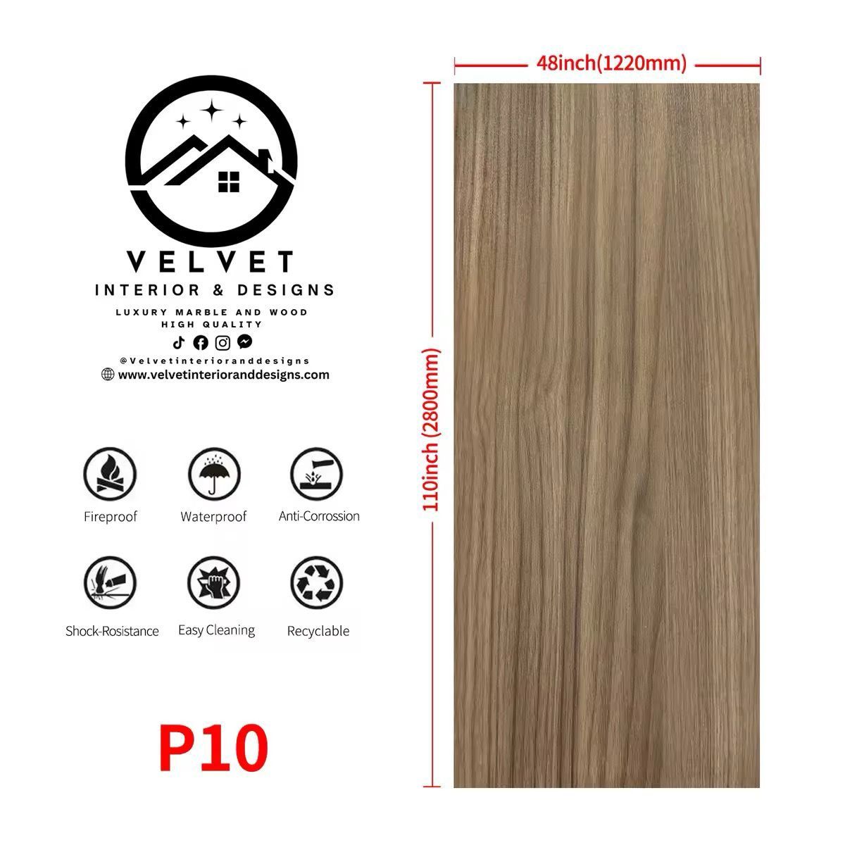 P-10 | Wood Veneer |  Decorative Wall Panel | 5/16 in x 48 in x 110 in | natural wood finish | Waterproof, Scratch-Resistant &amp; Fire-Retardant | Ideal for Living Rooms, Bathrooms &amp; Feature Walls, Size: 5mm
