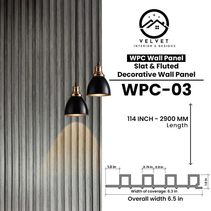 WPC-03 | WPC Wall Panel | Slat & Fluted Decorative Wall Panel | 1 in x 6.3 in x 114 in | Water & Moisture-Resistant | Fire-Retardant | Ideal for Living Rooms, Bedrooms, Bathrooms, TV & Feature Walls