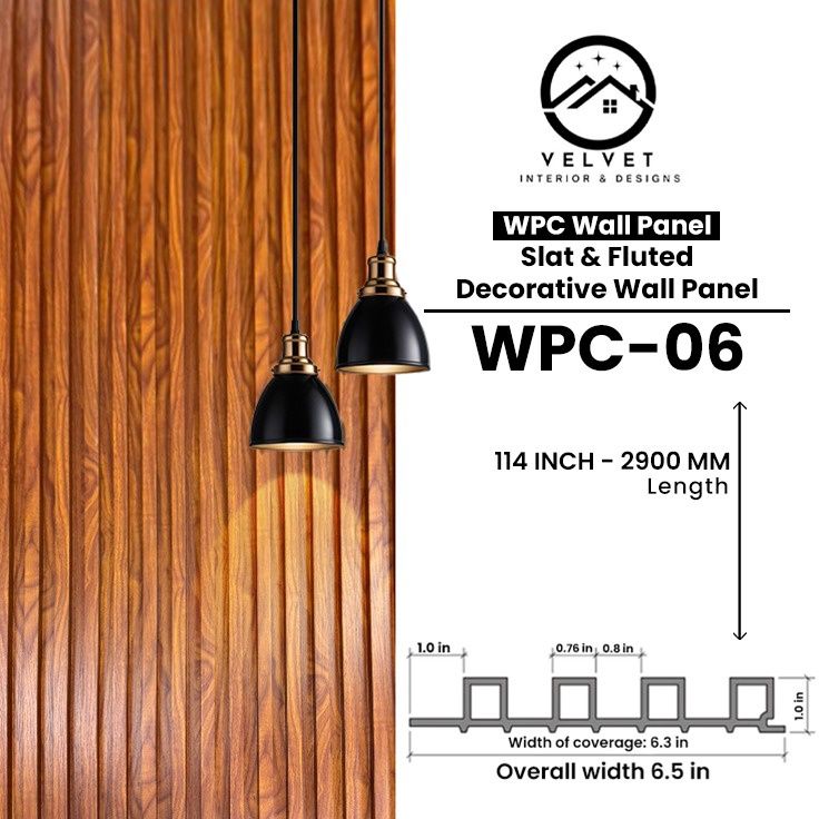 WPC-06 | WPC Wall Panel | Slat & Fluted Decorative Wall Panel | 1 in x 6.3 in x 114 in | Water & Moisture-Resistant | Fire-Retardant | Ideal for Living Rooms, Bedrooms, Bathrooms, TV & Feature Walls