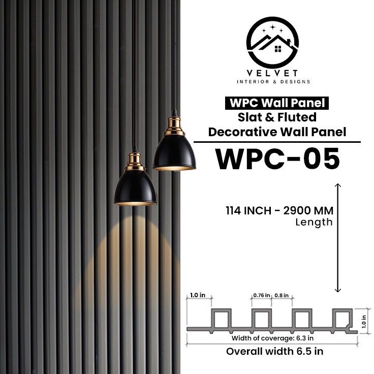 WPC-05 | WPC Wall Panel | Slat & Fluted Decorative Wall Panel | 1 in x 6.3 in x 114 in | Water & Moisture-Resistant | Fire-Retardant | Ideal for Living Rooms, Bedrooms, Bathrooms, TV & Feature Walls