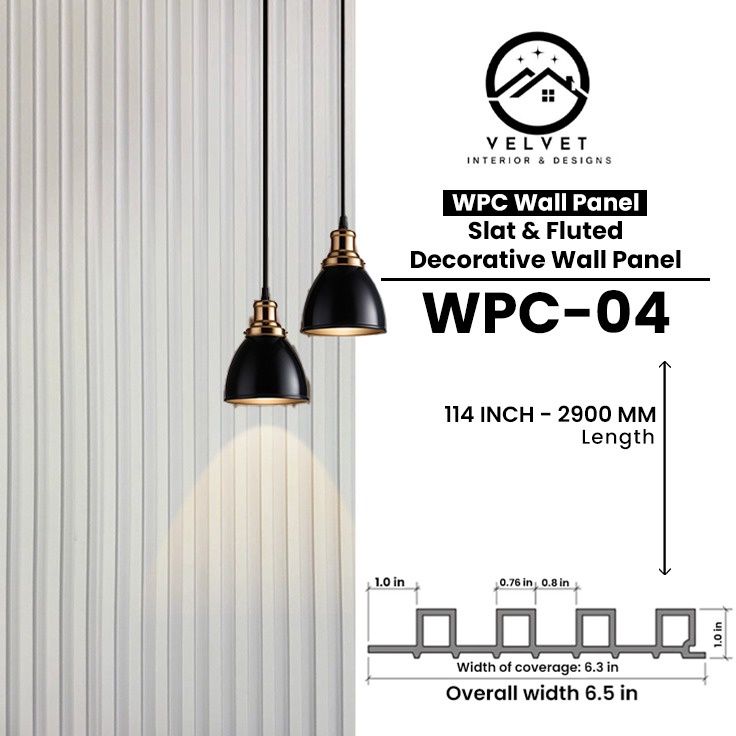 WPC-04 | WPC Wall Panel | Slat & Fluted Decorative Wall Panel | 1 in x 6.3 in x 114 in | Water & Moisture-Resistant | Fire-Retardant | Ideal for Living Rooms, Bedrooms, Bathrooms, TV & Feature Walls