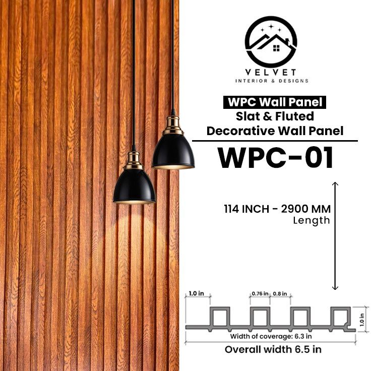 WPC-01 | WPC Wall Panel | Slat & Fluted Decorative Wall Panel | 1 in x 6.3 in x 114 in | Water & Moisture-Resistant | Fire-Retardant | Ideal for Living Rooms, Bedrooms, Bathrooms, TV & Feature Walls