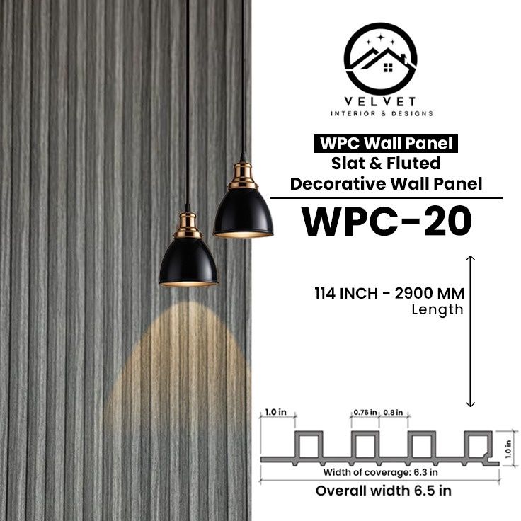 WPC-20 | WPC Wall Panel | Slat & Fluted Decorative Wall Panel | 1 in x 6.3 in x 114 in | Water & Moisture-Resistant | Fire-Retardant | Ideal for Living Rooms, Bedrooms, Bathrooms, TV & Feature Walls