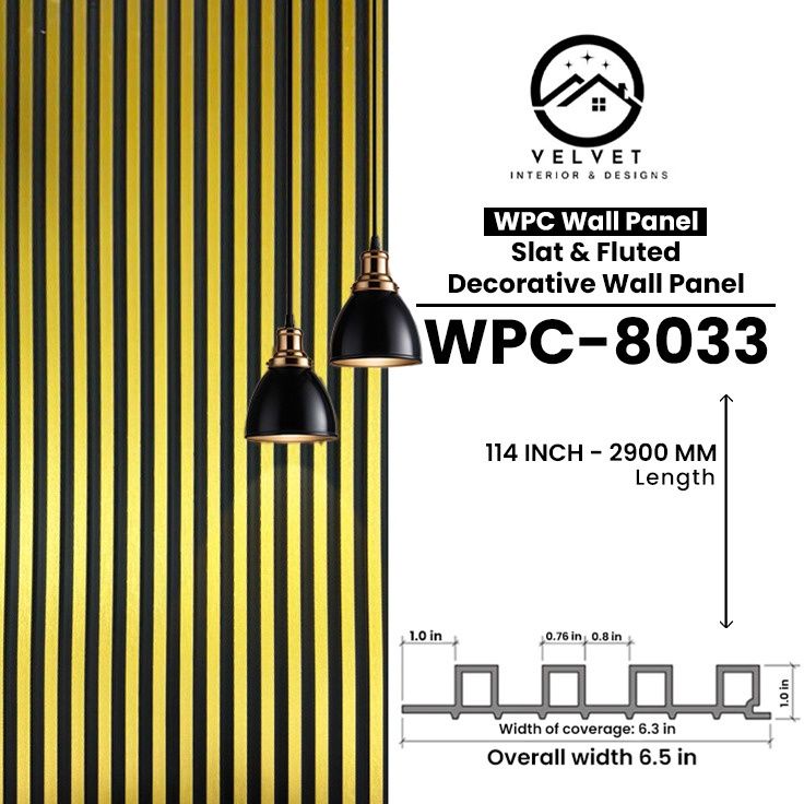 WPC-8033 | WPC Wall Panel | Slat & Fluted Decorative Wall Panel | 1 in x 6.3 in x 114 in | Water & Moisture-Resistant | Fire-Retardant | Ideal for Living Rooms, Bedrooms, Bathrooms, TV & Feature Walls
