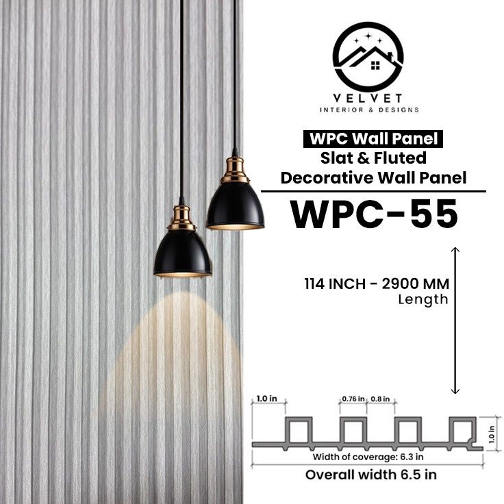 WPC-55 | WPC Wall Panel | Slat & Fluted Decorative Wall Panel | 1 in x 6.3 in x 114 in | Water & Moisture-Resistant | Fire-Retardant | Ideal for Living Rooms, Bedrooms, Bathrooms, TV & Feature Walls
