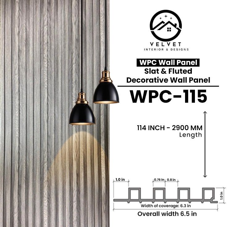 WPC-115 | WPC Wall Panel | Slat & Fluted Decorative Wall Panel | 1 in x 6.3 in x 114 in | Water & Moisture-Resistant | Fire-Retardant | Ideal for Living Rooms, Bedrooms, Bathrooms, TV & Feature Walls