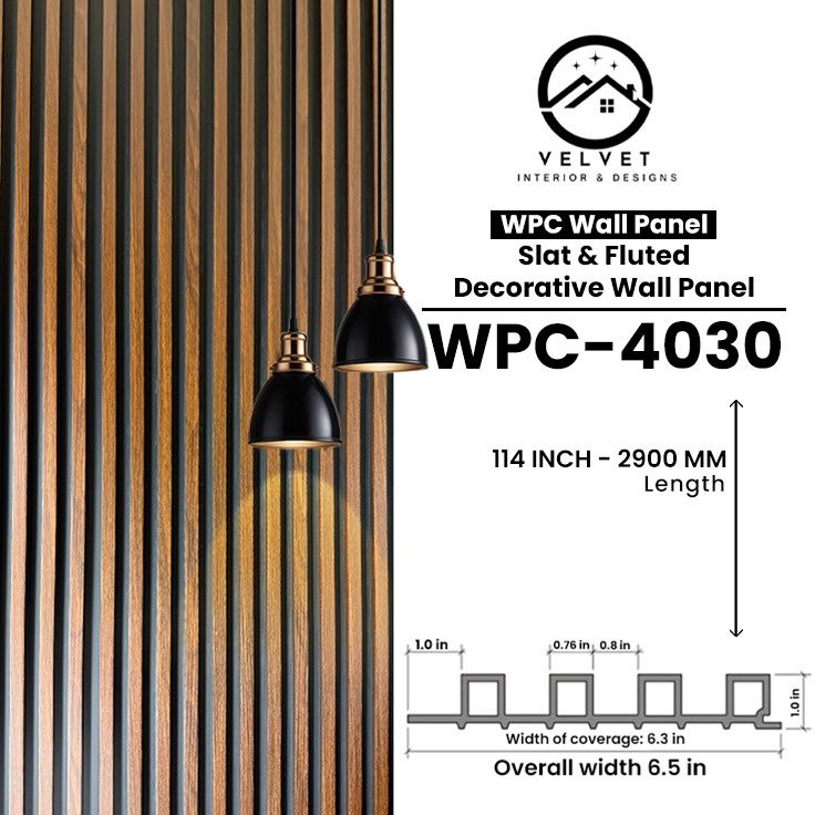 WPC-4030 | WPC Wall Panel | Slat & Fluted Decorative Wall Panel | 1 in x 6.3 in x 114 in | Water & Moisture-Resistant | Fire-Retardant | Ideal for Living Rooms, Bedrooms, Bathrooms, TV & Feature Walls