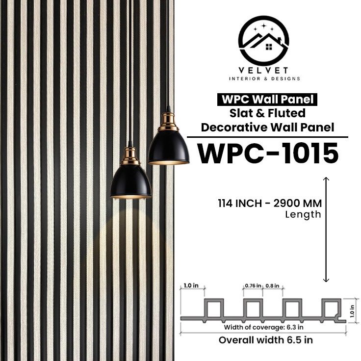 WPC-1015 | WPC Wall Panel | Slat & Fluted Decorative Wall Panel | 1 in x 6.3 in x 114 in | Water & Moisture-Resistant | Fire-Retardant | Ideal for Living Rooms, Bedrooms, Bathrooms, TV & Feature Walls