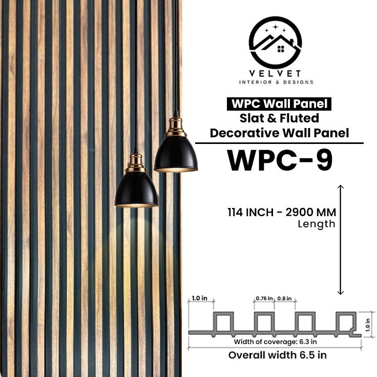 WPC-9 | WPC Wall Panel | Slat & Fluted Decorative Wall Panel | 1 in x 6.3 in x 114 in | Water & Moisture-Resistant | Fire-Retardant | Ideal for Living Rooms, Bedrooms, Bathrooms, TV & Feature Walls