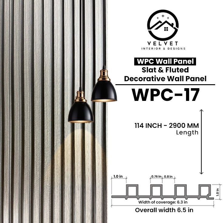 WPC-17 | WPC Wall Panel | Slat & Fluted Decorative Wall Panel | 1 in x 6.3 in x 114 in | Water & Moisture-Resistant | Fire-Retardant | Ideal for Living Rooms, Bedrooms, Bathrooms, TV & Feature Walls