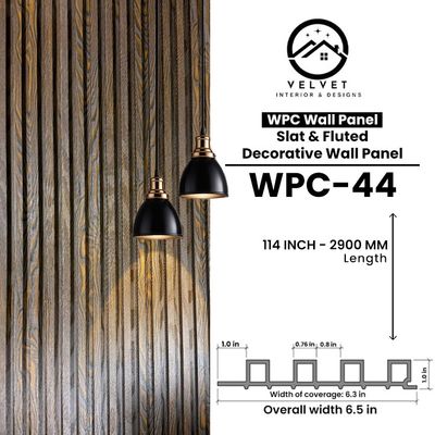 WPC-44 | WPC Fluted Panel | Slat & Fluted Decorative Wall Panel | 1 in x 6.3 in x 114 in | Water & Moisture-Resistant | Fire-Retardant | Ideal for Living Rooms, Bedrooms, Bathrooms, TV Walls & Feature