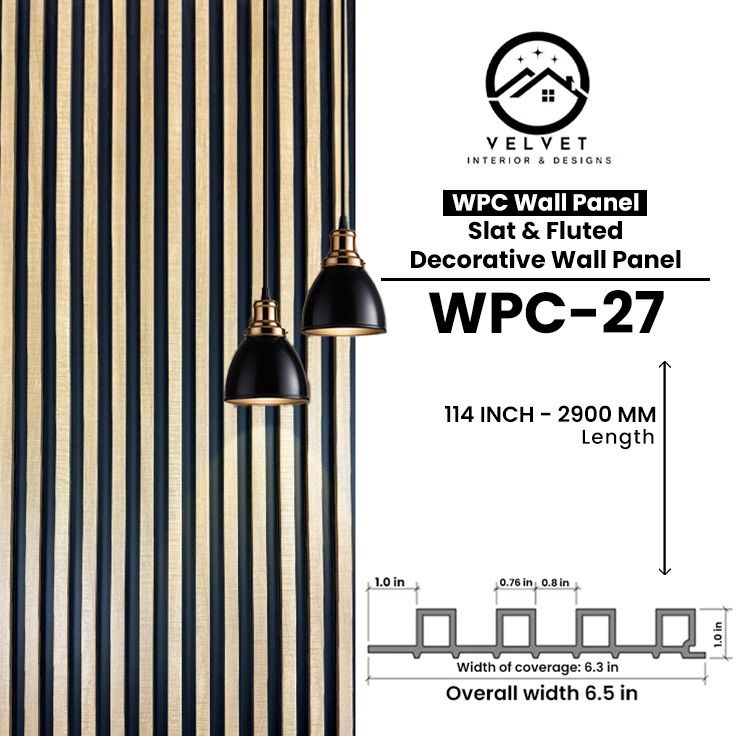 WPC-27 | WPC Wall Panel | Slat & Fluted Decorative Wall Panel | 1 in x 6.3 in x 114 in | Water & Moisture-Resistant | Fire-Retardant | Ideal for Living Rooms, Bedrooms, Bathrooms, TV & Feature Walls