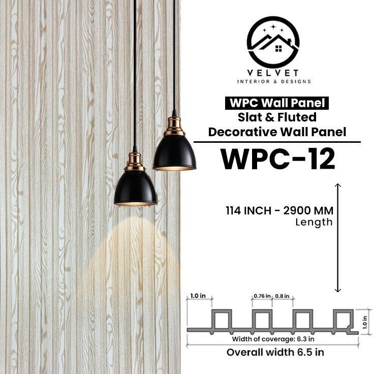 WPC-12 | WPC Wall Panel | Slat & Fluted Decorative Wall Panel | 1 in x 6.3 in x 114 in | Water & Moisture-Resistant | Fire-Retardant | Ideal for Living Rooms, Bedrooms, Bathrooms, TV & Feature Walls