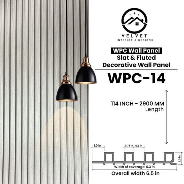 WPC-14 | WPC Wall Panel | Slat & Fluted Decorative Wall Panel | 1 in x 6.3 in x 114 in | Water & Moisture-Resistant | Fire-Retardant | Ideal for Living Rooms, Bedrooms, Bathrooms, TV & Feature Walls