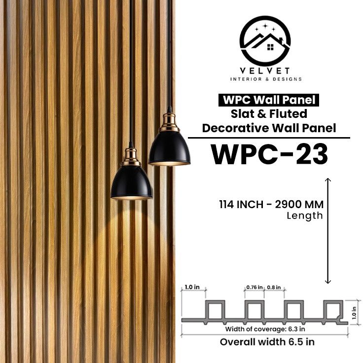WPC-23 | WPC Wall Panel | Slat & Fluted Decorative Wall Panel | 1 in x 6.3 in x 114 in | Water & Moisture-Resistant | Fire-Retardant | Ideal for Living Rooms, Bedrooms, Bathrooms, TV & Feature Walls