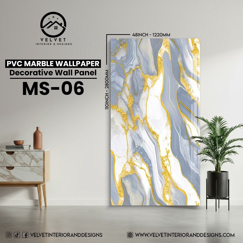 MS-06 | PVC Marble Wallpaper| Decorative Wall Panel | 1/8 in x 48 in x 110 in | Waterproof, Scratch-Resistant | Ideal for Living Rooms & Feature Walls