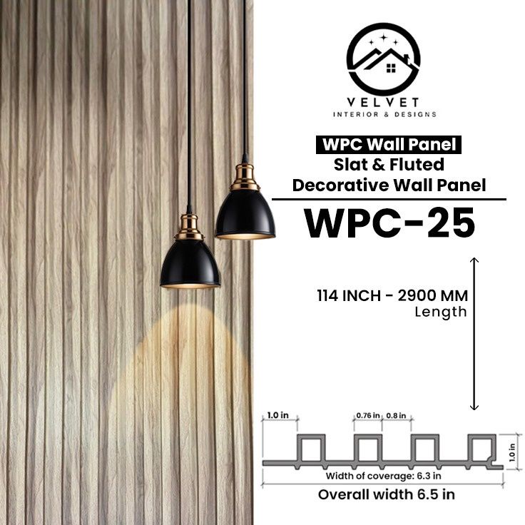 WPC-25 | WPC Wall Panel | Slat & Fluted Decorative Wall Panel | 1 in x 6.3 in x 114 in | Water & Moisture-Resistant | Fire-Retardant | Ideal for Living Rooms, Bedrooms, Bathrooms, TV & Feature Walls