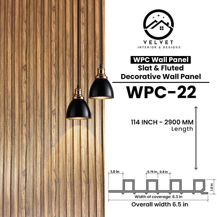 WPC-22 | WPC Wall Panel | Slat & Fluted Decorative Wall Panel | 1 in x 6.3 in x 114 in | Water & Moisture-Resistant | Fire-Retardant | Ideal for Living Rooms, Bedrooms, Bathrooms, TV & Feature Walls