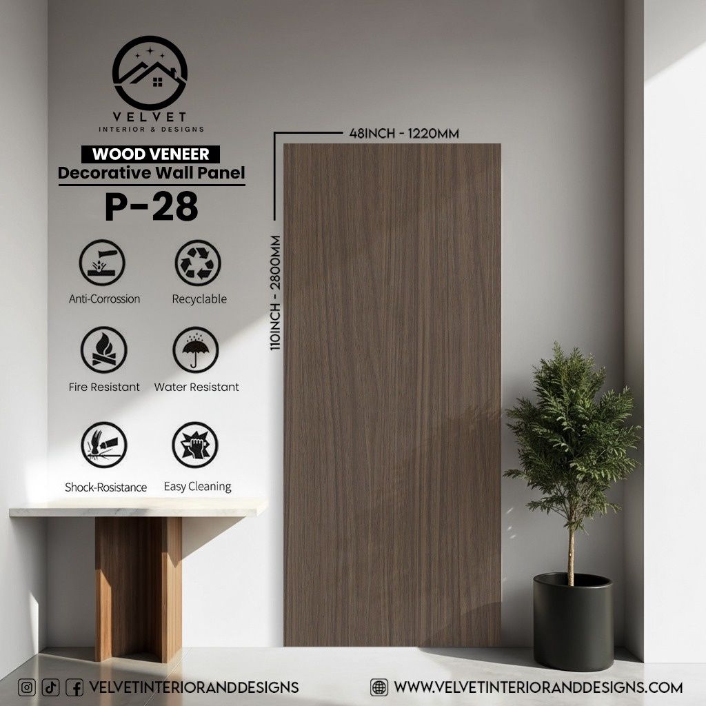 P-28 | Wood Veneer |  Decorative Wall Panel | 5/16 in x 48 in x 110 in | natural wood finish | Waterproof, Scratch-Resistant & Fire-Retardant | Ideal for Living Rooms, Bathrooms & Feature Walls
