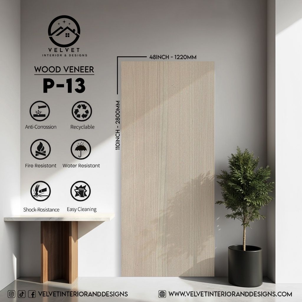 P-13 | Wood Veneer |  Decorative Wall Panel | 5/16 in x 48 in x 110 in | natural wood finish | Waterproof, Scratch-Resistant &amp; Fire-Retardant | Ideal for Living Rooms, Bathrooms &amp; Feature Walls