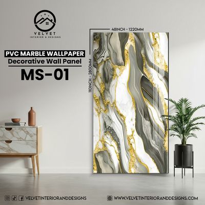 MS-01 | PVC Marble Wallpaper| Decorative Wall Panel | 1/8 in x 48 in x 110 in | Waterproof, Scratch-Resistant | Ideal for Living Rooms & Feature Walls