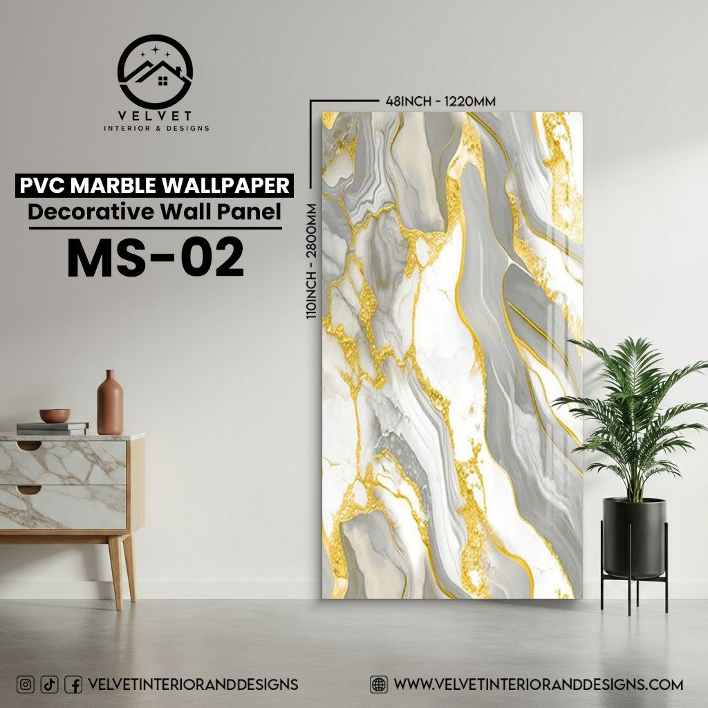 MS-02 | PVC Marble Wallpaper| Decorative Wall Panel | 1/8 in x 48 in x 110 in | Waterproof, Scratch-Resistant | Ideal for Living Rooms & Feature Walls MS-02 | PVC Marble Wallpaper| Decorative Wall Panel | 1/8 in x 48 in x 110 in | Waterproof, Scratch-Resistant | Ideal for Living Rooms & Feature Walls