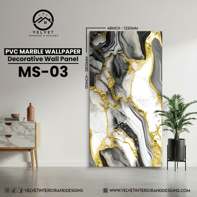 MS-03 | PVC Marble Wallpaper| Decorative Wall Panel | 1/8 in x 48 in x 110 in | Waterproof, Scratch-Resistant | Ideal for Living Rooms & Feature Walls