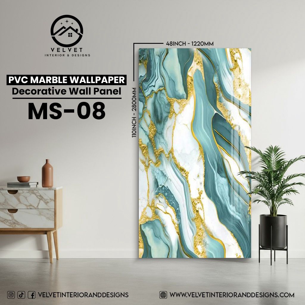 MS-08 | PVC Marble Wallpaper| Decorative Wall Panel | 1/8 in x 48 in x 110 in | Waterproof, Scratch-Resistant | Ideal for Living Rooms & Feature Walls