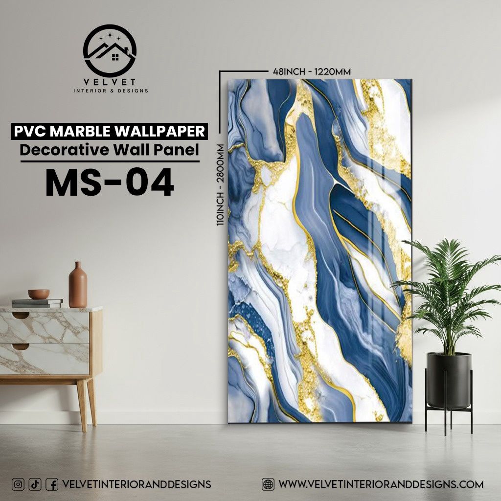 MS-04 | PVC Marble Wallpaper| Decorative Wall Panel | 1/8 in x 48 in x 110 in | Waterproof, Scratch-Resistant | Ideal for Living Rooms & Feature Walls