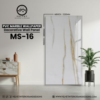 MS-16 | PVC Marble Wallpaper| Decorative Wall Panel | 1/8 in x 48 in x 110 in | Waterproof, Scratch-Resistant | Ideal for Living Rooms & Feature Walls
