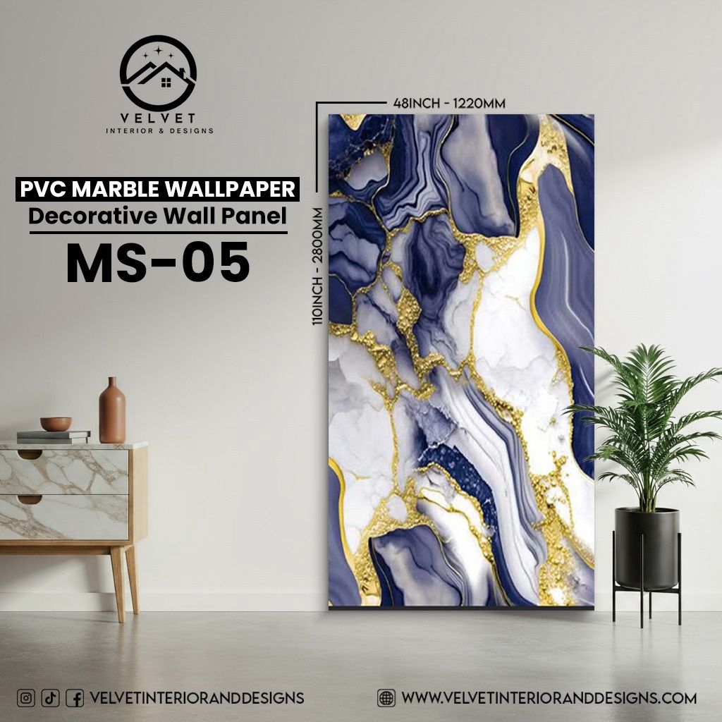 MS-05 | PVC Marble Wallpaper| Decorative Wall Panel | 1/8 in x 48 in x 110 in | Waterproof, Scratch-Resistant | Ideal for Living Rooms & Feature Walls