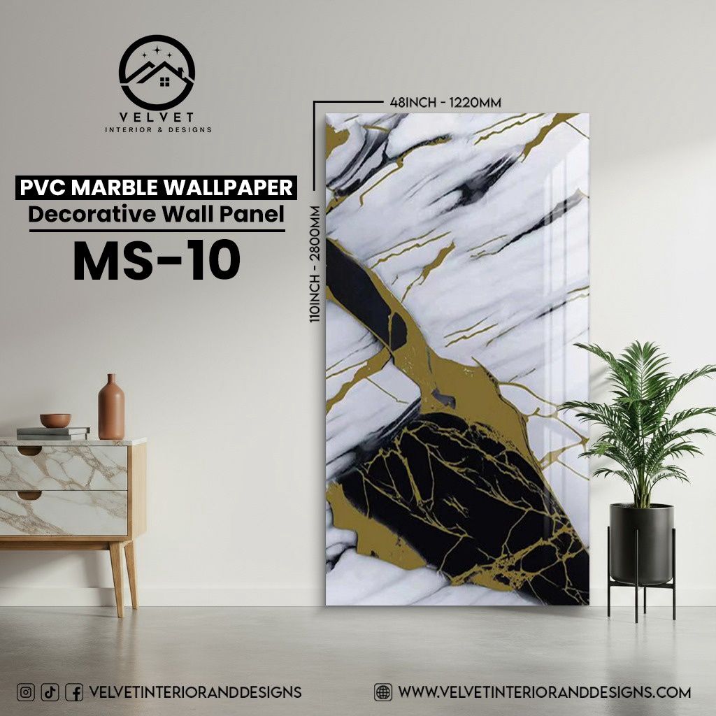 MS-10 | PVC Marble Wallpaper| Decorative Wall Panel | 1/8 in x 48 in x 110 in | Waterproof, Scratch-Resistant | Ideal for Living Rooms & Feature Walls