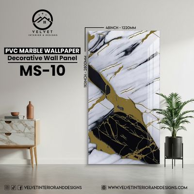 MS-10 | PVC Marble Wallpaper| Decorative Wall Panel | 1/8 in x 48 in x 110 in | Waterproof, Scratch-Resistant | Ideal for Living Rooms & Feature Walls