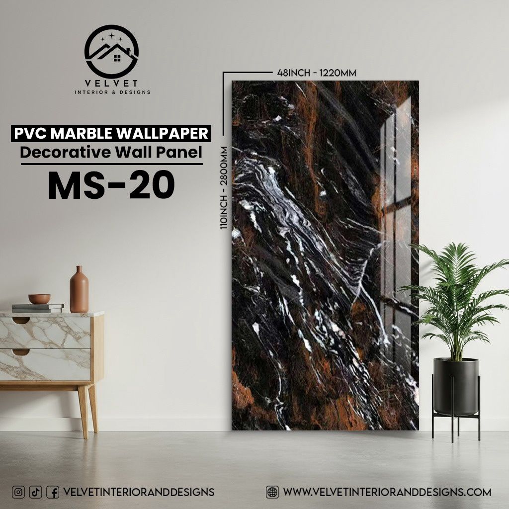 MS-20 | PVC Marble Wallpaper| Decorative Wall Panel | 1/8 in x 48 in x 110 in | Waterproof, Scratch-Resistant | Ideal for Living Rooms & Feature Walls