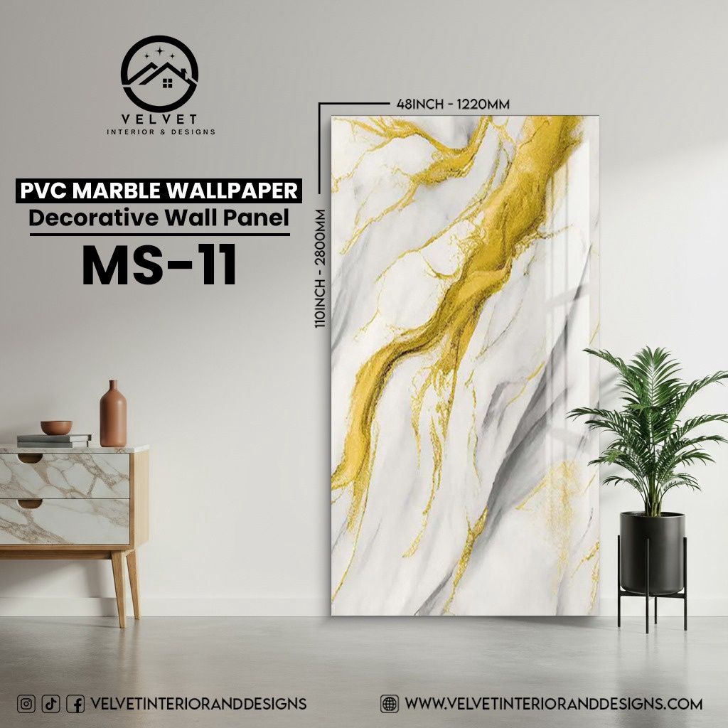 MS-11 | PVC Marble Wallpaper| Decorative Wall Panel | 1/8 in x 48 in x 110 in | Waterproof, Scratch-Resistant | Ideal for Living Rooms & Feature Walls