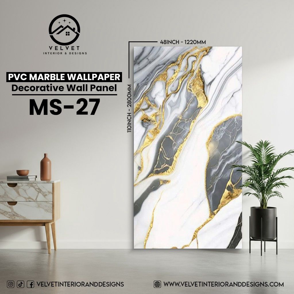 MS-27 | PVC Marble Wallpaper| Decorative Wall Panel | 1/8 in x 48 in x 110 in | Waterproof, Scratch-Resistant | Ideal for Living Rooms & Feature Walls