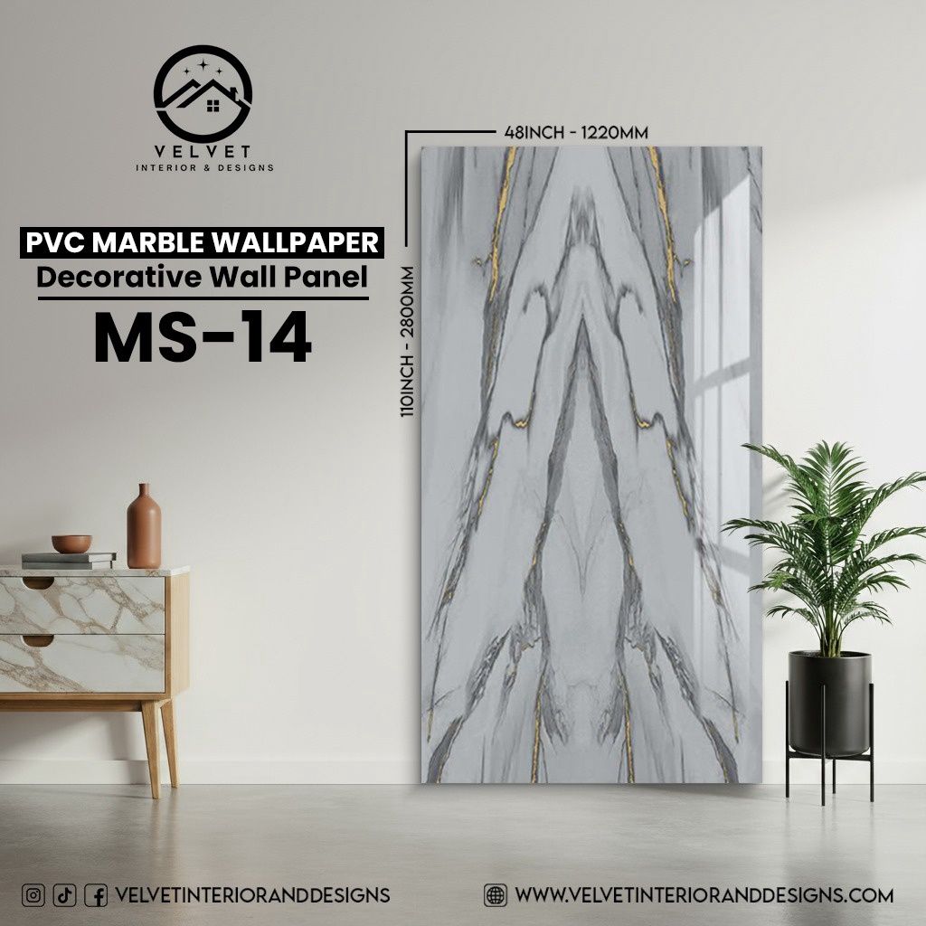 MS-14 | PVC Marble Wallpaper| Decorative Wall Panel | 1/8 in x 48 in x 110 in | Waterproof, Scratch-Resistant | Ideal for Living Rooms & Feature Walls