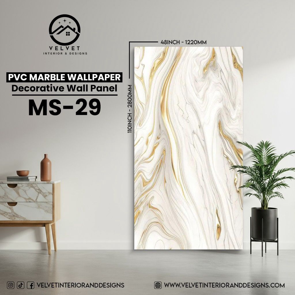 MS-29 | PVC Marble Wallpaper| Decorative Wall Panel | 1/8 in x 48 in x 110 in | Waterproof, Scratch-Resistant | Ideal for Living Rooms & Feature Walls